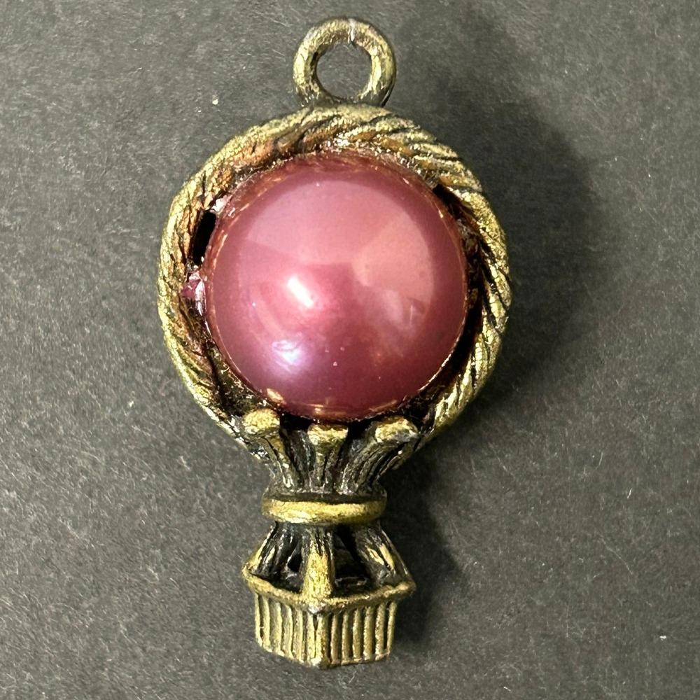 Vintage Hot Air Balloon Pendant Pink Gold Faux Pearl Whimsical